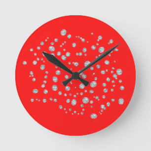 Fluorescent Red Crystal Wall Clock Runde Wanduhr