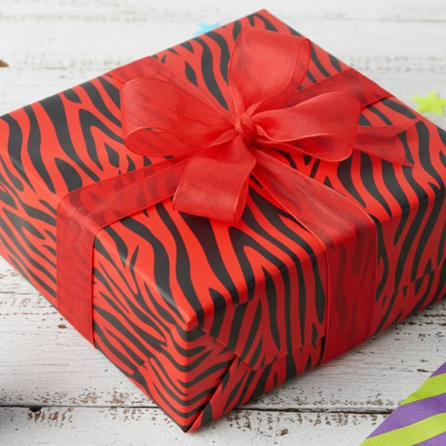 Fluorescent Red Small Zebra Print Geschenkpapier (Fun Fluorescent Red Wrapping Paper for Cool 80's Kids Party. Modern Zebra Animal Print Gift Wrap)