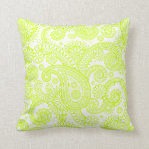 Fluorescent Yellow Paisley Floral Swirl Kissen