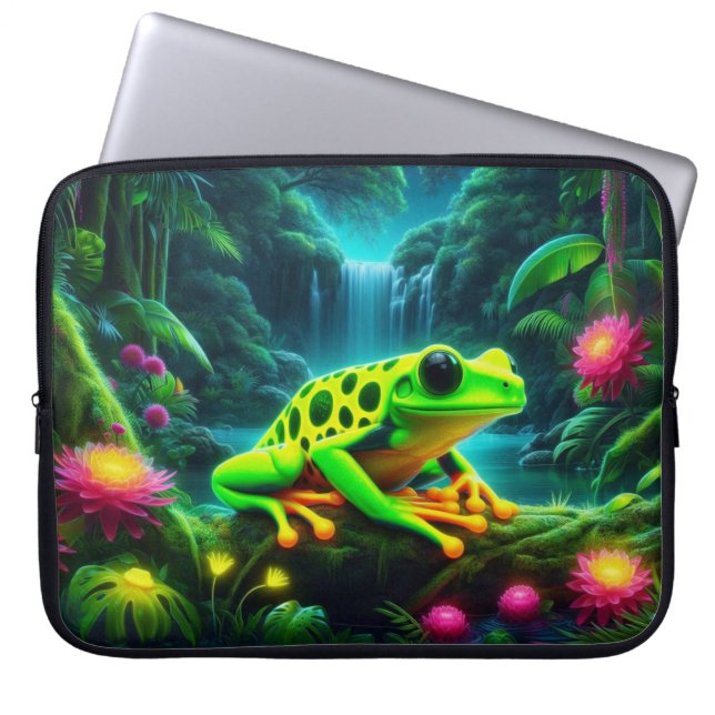 Fluoreszenz Frosch Laptopschutzhülle (Vorderseite)