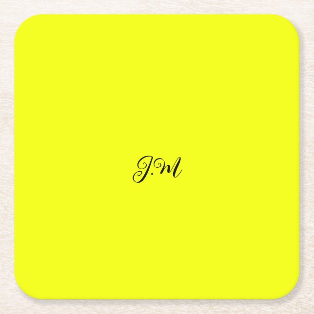 Fluoreszenz Neon gelbe Vollfarbeninitialen Name Rechteckiger Pappuntersetzer (Vorderseite)