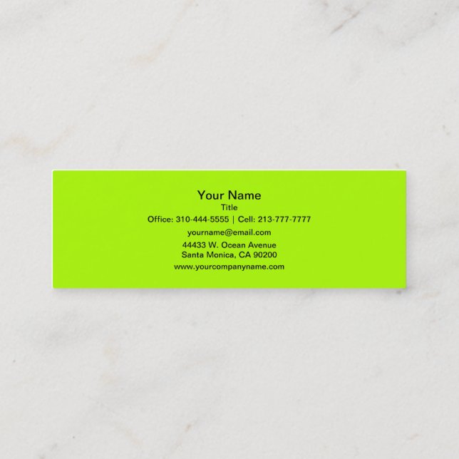 fluoreszierende grüne Solid Color Mini Visitenkarte (Rückseite)