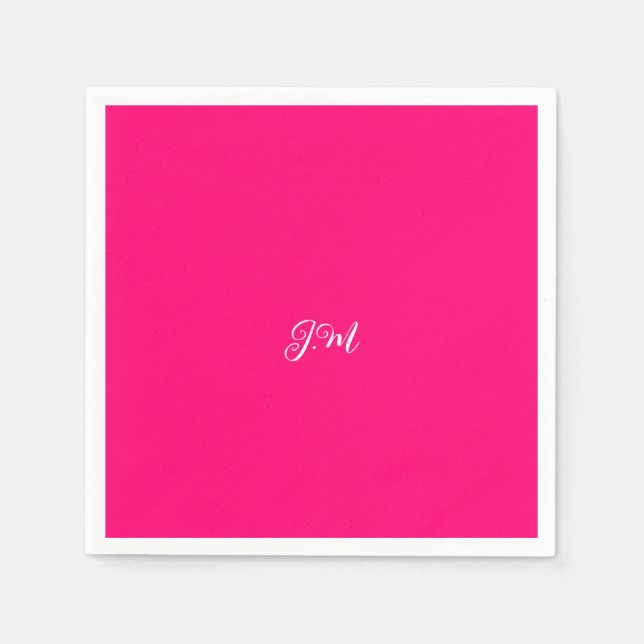 Fluoreszierende Neon rosa Vollfarbeninitialen Name Serviette (Vorderseite)