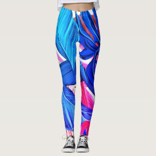 Fluoreszierende tropische Palmen Blätter Leggings