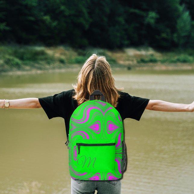 fluoreszierende Wellen - mit Monogramm Bedruckter Rucksack (Von Creator hochgeladen)