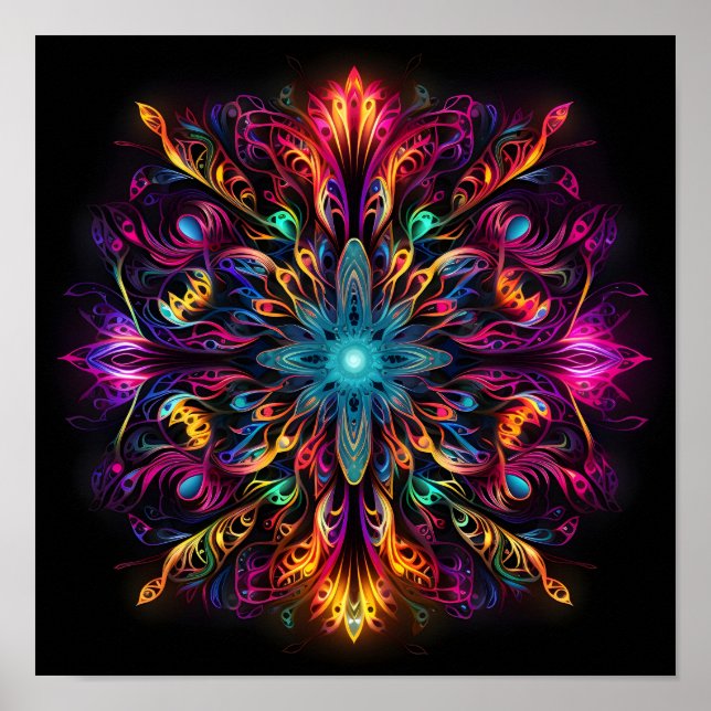 fluoreszierender Multicolor-Stammnetzdruck Poster (Vorne)