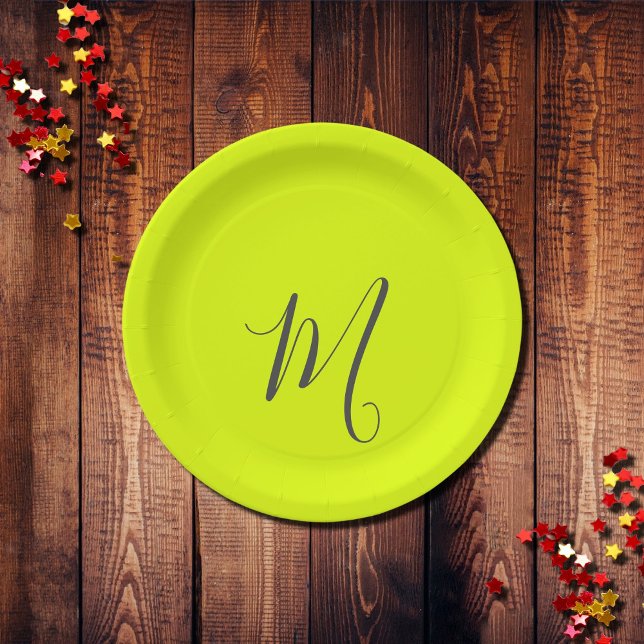 fluoreszierendes gelb - chic monogramm pappteller (Von Creator hochgeladen)