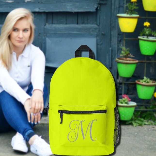 fluoreszierendes Gelb - elegantes Monogramm Bedruckter Rucksack (Von Creator hochgeladen)