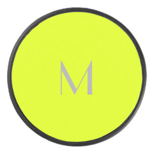 fluoreszierendes Gelb - Monogramm hinzufügen Eishockey Puck