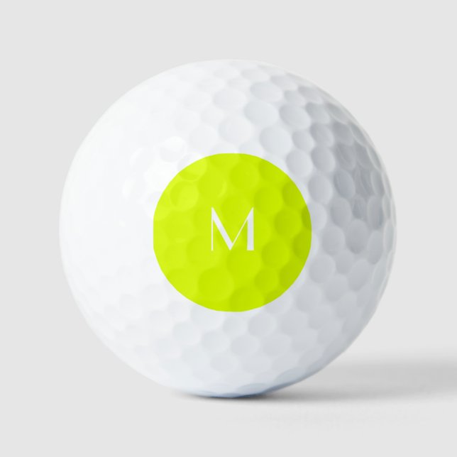 fluoreszierendes Gelb - weißes Monogramm Golfball (Vorderseite)