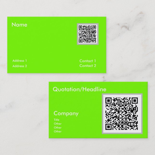 Fluoreszierendes Grün - QR-Code Visitenkarte (Vorne/Hinten)