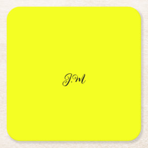 Fluoreszierendes Neongelb einfarbig Initialen Name Rechteckiger Pappuntersetzer