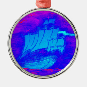 fluoreszierendes Segelboot 1 Ornament Aus Metall