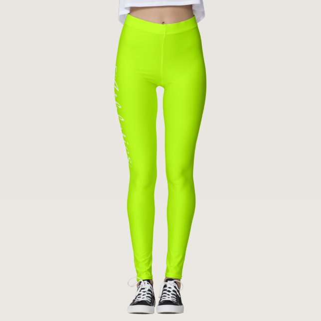 Fluro-Gelbe Personalisierung Leggings (Vorderseite)