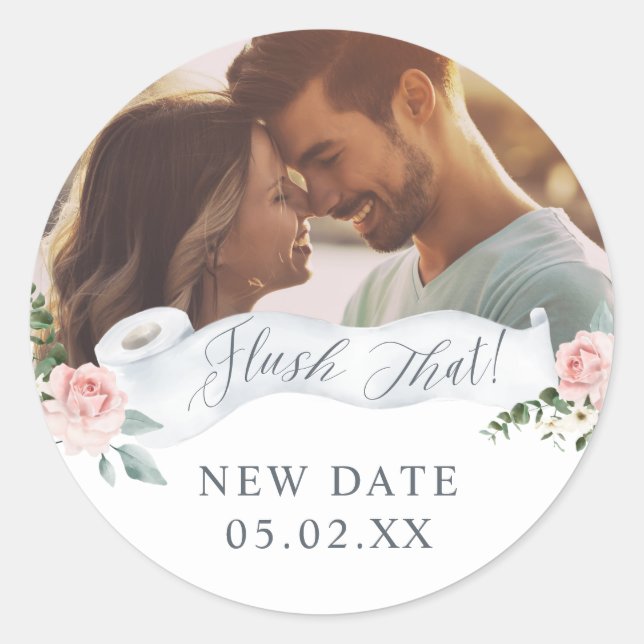 Flush the new Date Toilet Paper Roll Floral Foto Runder Aufkleber (Vorderseite)