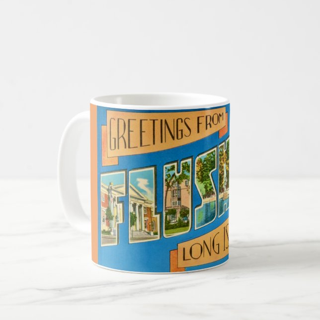 Flushing NY Begrüßung Kaffeetasse (Vorderseite Links)