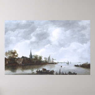 Fluss-Ansicht mit einer Dorf-Kirche bis Januar van Poster