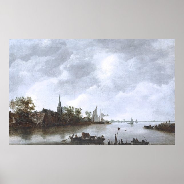 Fluss-Ansicht mit einer Dorf-Kirche bis Januar van Poster (Vorne)