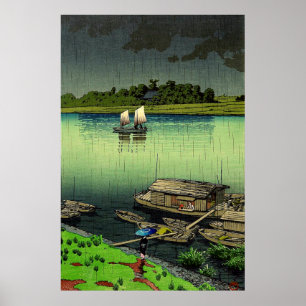 Fluss Arakawa im Mai Rain Kawase Hasui 1932 Poster