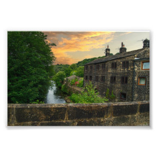 Fluss Calder von der Hawksclough-Brücke Fotodruck