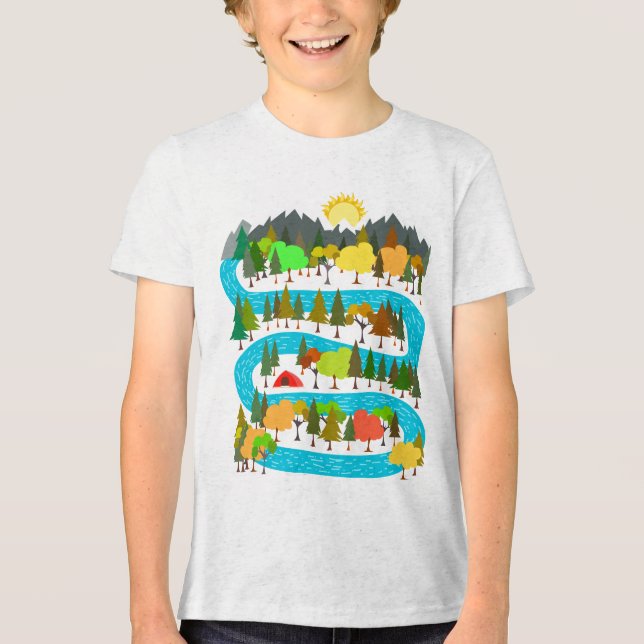 Fluss-Camping-Design Tri-Blend Shirt (Vorderseite)