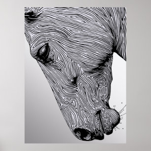 Fluss der wilden minimalistischen Linienkunst Pfer Poster