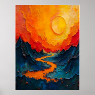 Fluss des Feuers: Impasto-Ölgemälde Poster