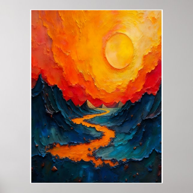Fluss des Feuers: Impasto-Ölgemälde Poster (Vorne)