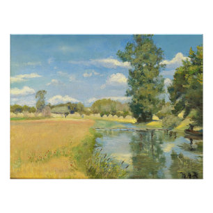 Fluss durch eine ernste Landschaft, Sommer Poster