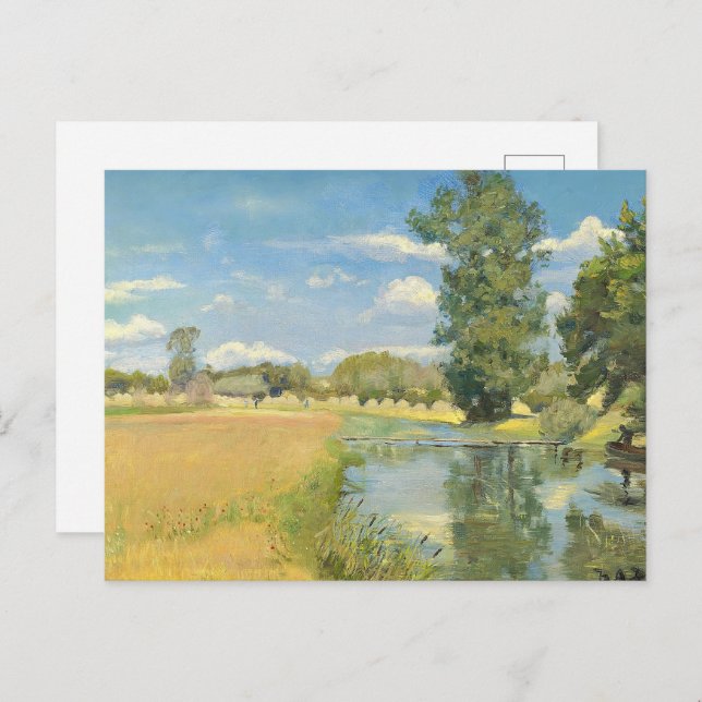 Fluss durch eine ernste Landschaft, Sommer Postkarte (Vorne/Hinten)