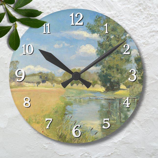 Fluss durch eine ernste Landschaft, Sommer Runde Wanduhr (Von Creator hochgeladen)