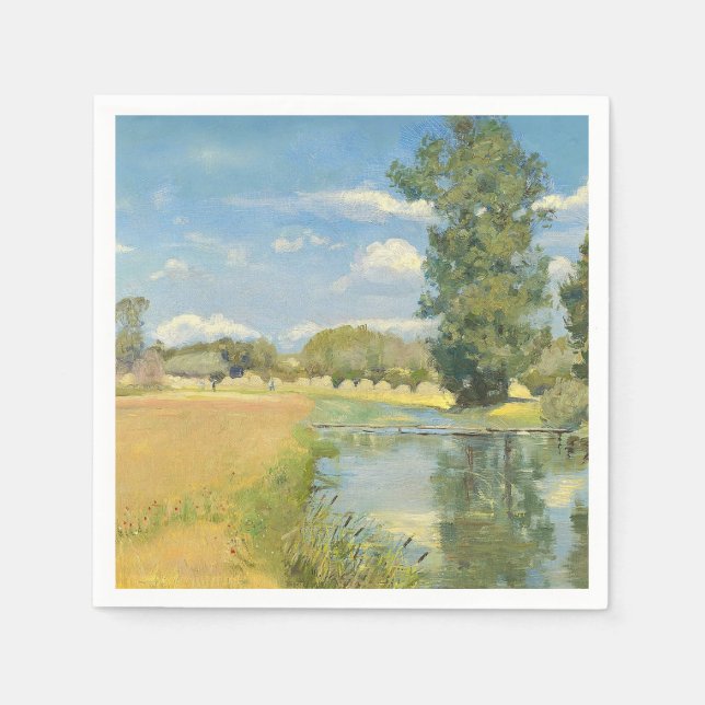 Fluss durch eine ernste Landschaft, Sommer Serviette (Vorderseite)