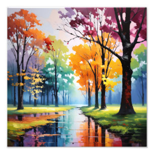 Fluss durch farbenfrohe Bäume Fotodruck