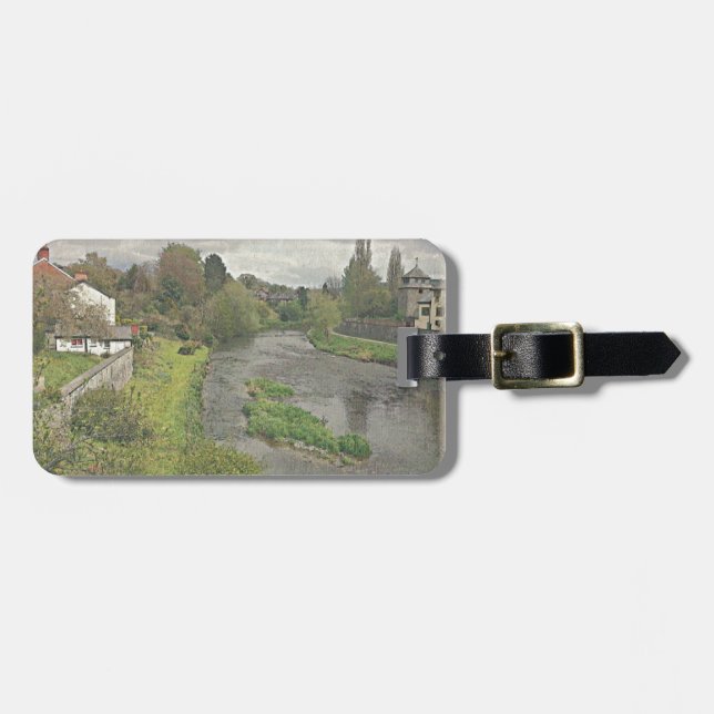 Fluss Hafren in Newtown, Powys Gepäckanhänger (Vorderseite horizontal)