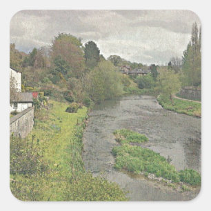 Fluss Hafren in Newtown, Powys Quadratischer Aufkleber