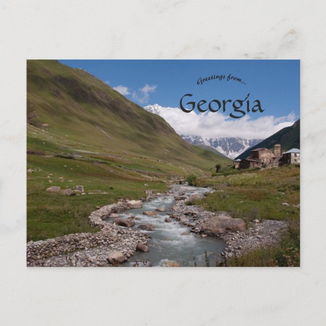 Fluss in der Nähe von Ushguli Georgia Postkarte (Vorderseite)
