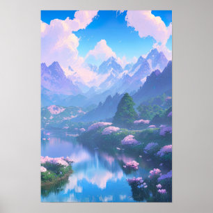 Fluss in einem schönen Tal Poster