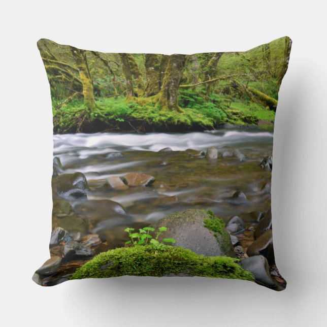 Fluss in grünem Wald, Oregon Kissen (Vorderseite)