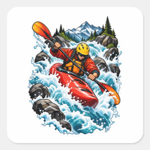 Fluss-Kajak-Abenteuer für Paddler Quadratischer Aufkleber