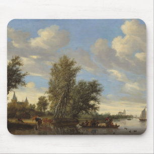 Fluss-Landschaft mit Fähre, 1649 (Öl auf Leinwan Mousepad