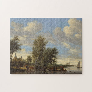 Fluss-Landschaft mit Fähre, 1649 (Öl auf Leinwand) Puzzle