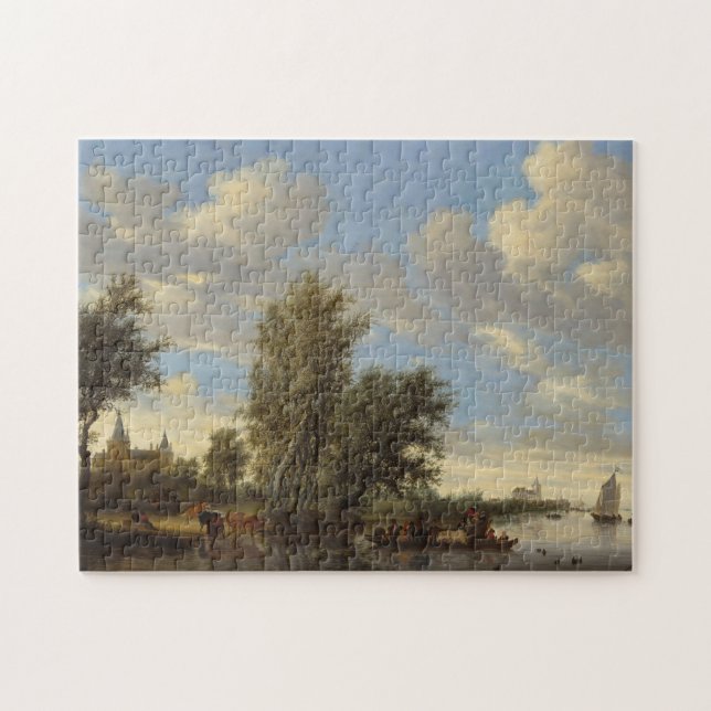 Fluss-Landschaft mit Fähre, 1649 (Öl auf Leinwand) Puzzle (Horizontal)
