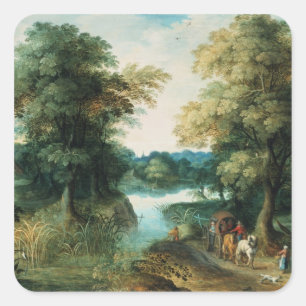 Fluss-Landschaft Quadratischer Aufkleber