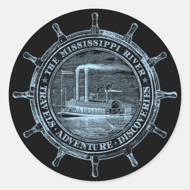 Fluss Mississippi. Reisen. Abenteuer. Entdeckungen Runder Aufkleber (Vorderseite)