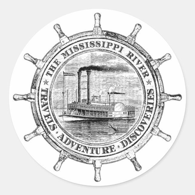 Fluss Mississippi. Reisen. Abenteuer. Entdeckungen Runder Aufkleber (Vorderseite)