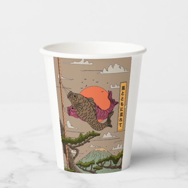 Fluss mit dem Wind Koinobori Pappbecher (Vorderseite)