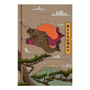 Fluss mit dem Wind Koinobori Poster