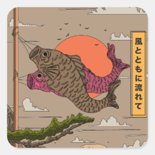 Fluss mit dem Wind Koinobori Quadratischer Aufkleber