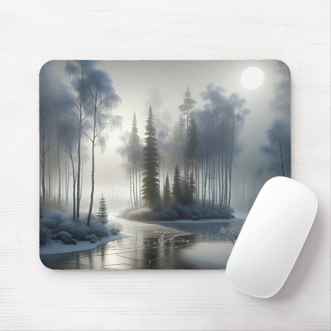 Fluss mit Mattierten Bäumen gefroren Mousepad (Mit Mouse)