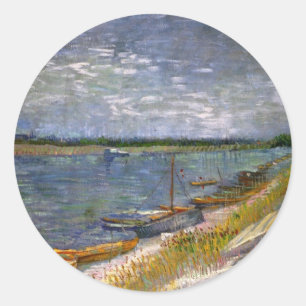 Fluss mit Rudelbooten von Vincent van Gogh Runder Aufkleber